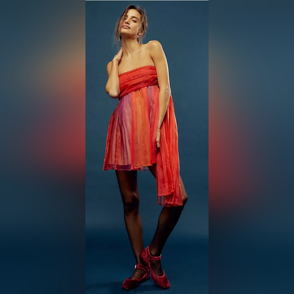 Free People In Rainbows Tulle Fairy Mini Dress In Sunset Combo